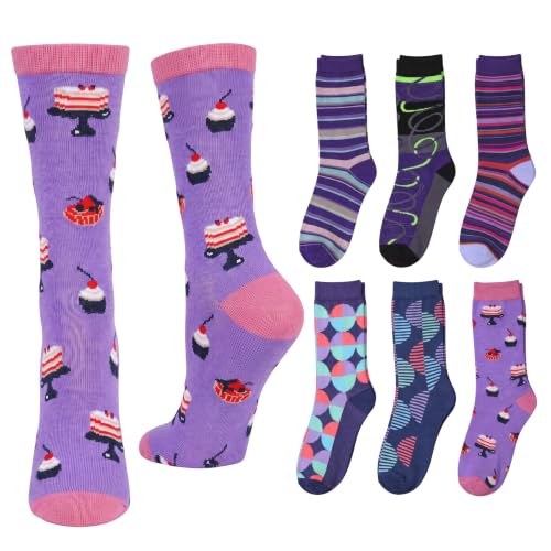 Image of Tipi Toe Women's 6-Pack Funky Crew Socks | Colorful Fun Patterned Novelty Dress Socks, Sizes 9-13