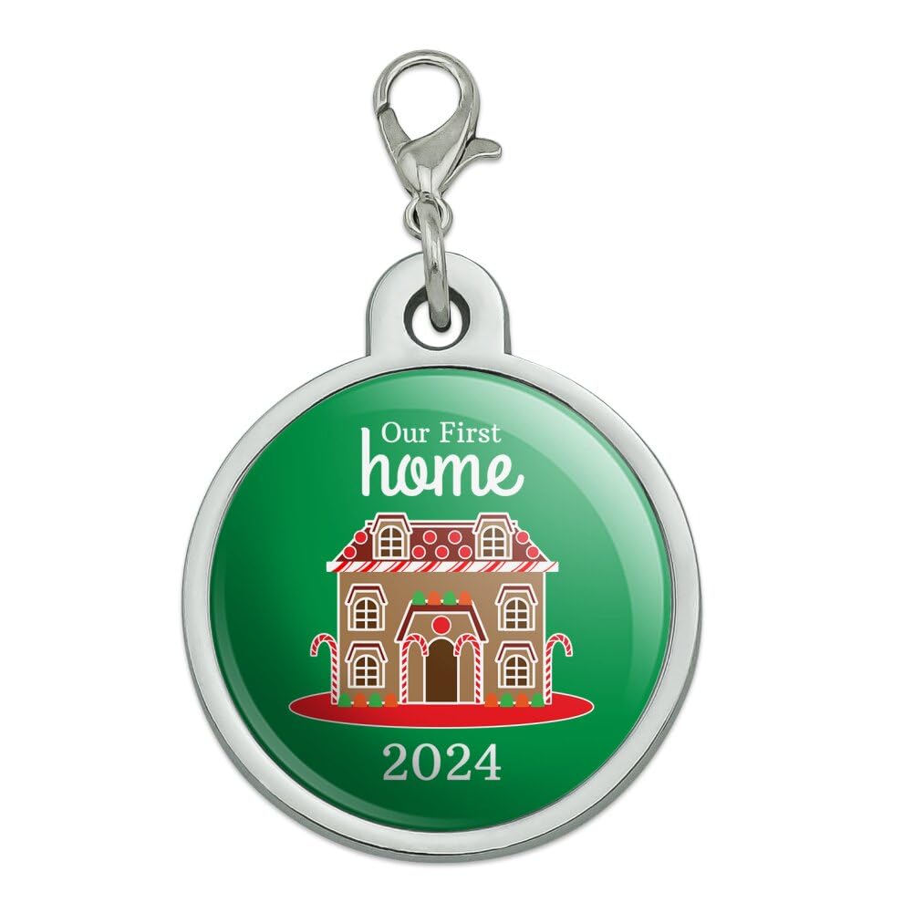 Our First Home 2024 Gingerbread House Chrome Plated Metal Pet Dog Cat ID Tag - Large