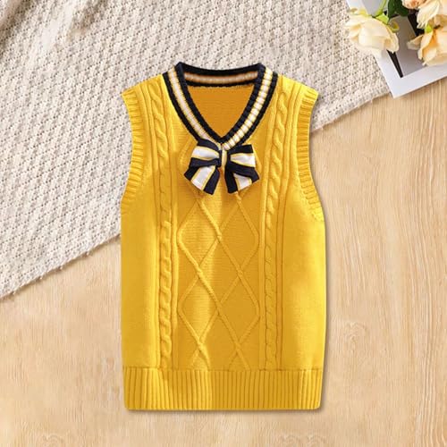 Girls ' V-Neck Sweater Vest Bow Sleeveless V Neck Knit Pollover Comfy Preppy School Uniform Clothes Fall Winter Waistcoat4