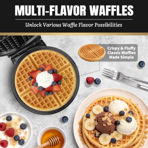 Image of FineMade 7 Inches Classic Waffle Maker Machine, belgian waffle maker with PFAS-Free Ceramic Non-Stick Plates,Waflera electrica, Thin Waffle Maker Crispy, Round Waffle Iron, Graphite