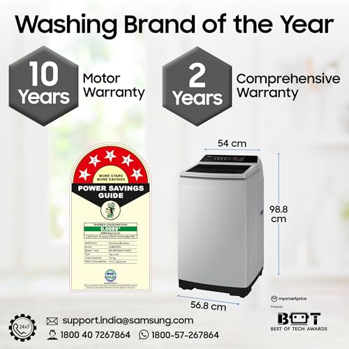 Image of Samsung 7 kg, 5 Star, Eco Bubble Technology, Digital Inverter Motor, Soft Closing Door, Fully-Automatic Top Load Washing Machine (WA70BG4441YYTL, Lavender Gray)