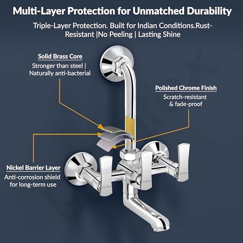 Image of Plantex 2 in 1 Wall Mixer for Bathroom /Mixer L-Bend Provision for Overhead /Mixer Tap for Bathroom with Water Saving Nozzle and Wall Flange (3515, Chrome)