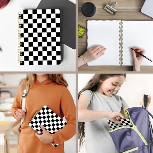 Image of Cute Spiral Notebook 8.5 x 11 Graph Paper Journal A4, Black Plaid