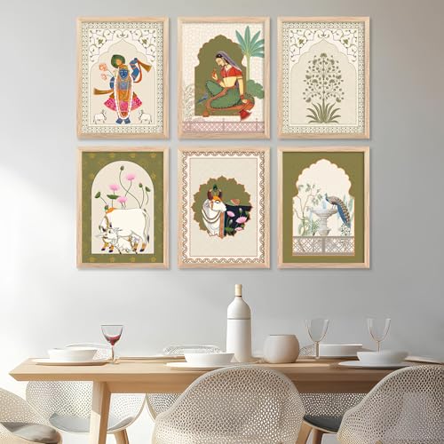 Image of Artifly - Pichwai art framed wall Painting for Living Room Bedroom Office Room Decor - Premium Pichwai Paintings for and Wall Decor (Design 4, 13x17 inch, Standard Packaging)