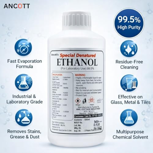 Image of Special Denatured Ethanol 99.5% for Laboratory Use - High Purity Chemical Solvent & Laboratory Grade Alcohol | Absolute Ethanol Liquid for Research, Cleaning & Formulation | 500ml