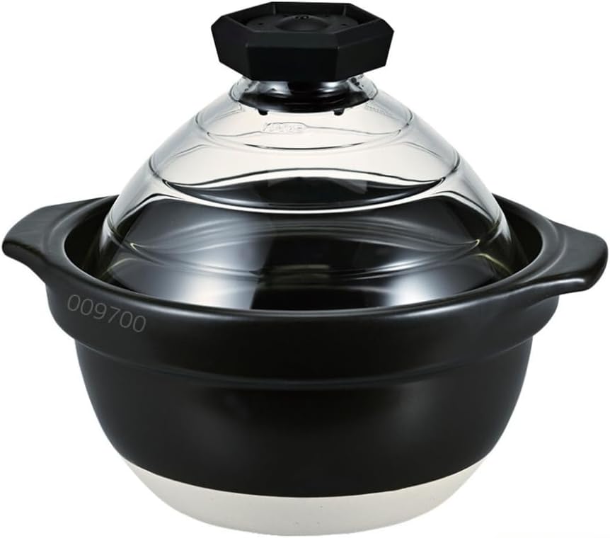 GNR-200-B-W Rice Pot with Glass Lid, 2-3 Cups, Visible Inside Heat-resistant Glass, Ceramic, Made in Japan