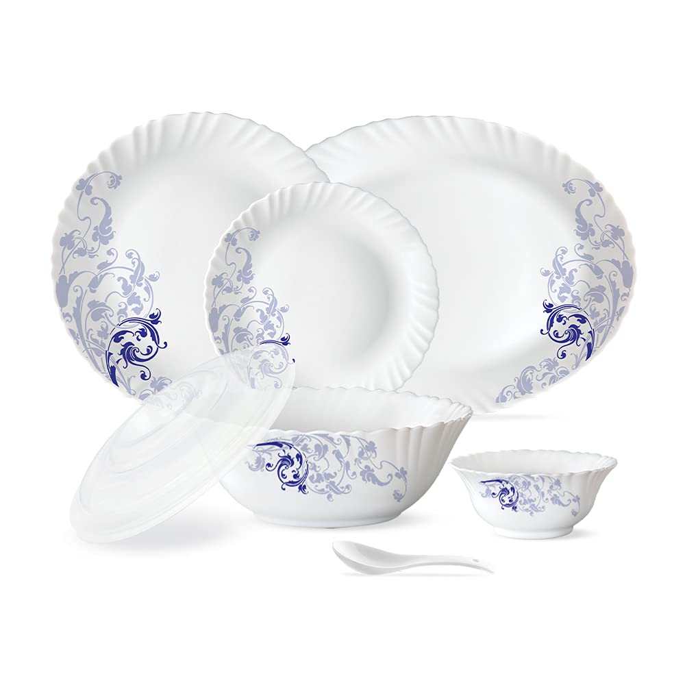 Larah by BOROSIL Blue Eve Silk Series Opalware Dinner Set, 47 Pieces, White & Larah by Borosil Opalware Classic Cup and Saucer Set, 145ml, 12-Pieces, White, HT12CS14CSC1, HT12CS14CSC1 3