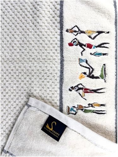 Image of SENSES By Riba Cotton Embroidered Towel Set, 550 GSM Soft & Absorbent, Antimicrobial, Oeko-Tex Certified | Ideal for Home & Gifting, Pack of 4 (2 Bath 27 inchX50 inch + 2 Hand Towels 16 inchX26 inch) - Style 9