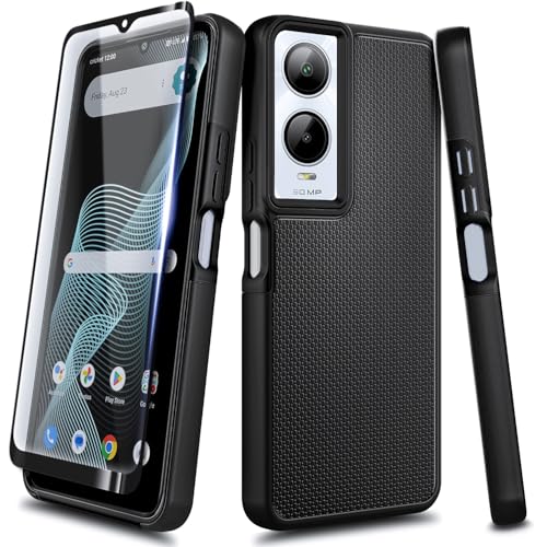 WDHD Designed for Cricket Icon 6 Phone Case (SL219C) & AT&T Verge (SL219A) Case with Screen Protector [Tempered Glass] Full-Body Protective Dual Layer Hybrid Shockproof Cover Black