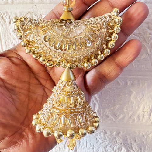 Image of Adikala Craft Store Handmade Ethnic Latkan Tassel Set of 2 for Saree Pallu, Blouse, Suits, Dupatta, Lehenga Decor | Ethnic Saree Pallu, Blouse, Suit, Dupatta & Lehenga Decoration (Golden Beads)