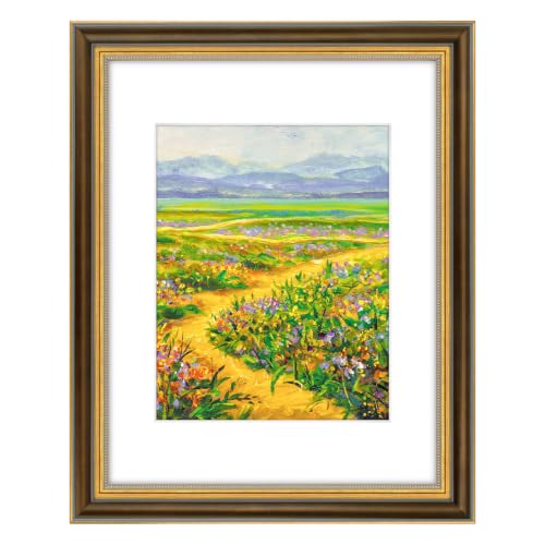 Image of Golden State Art,11x14 Ornate Picture Frame Holds 8x10 Photo,Brown Gold | Includes real glass front,white mat,build-in hangers and buttons.Displays 8x10 photo on wall