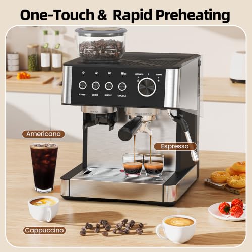 Image of Electactic Coffee Maker with Grinder, Black & Stainless Steel Espresso