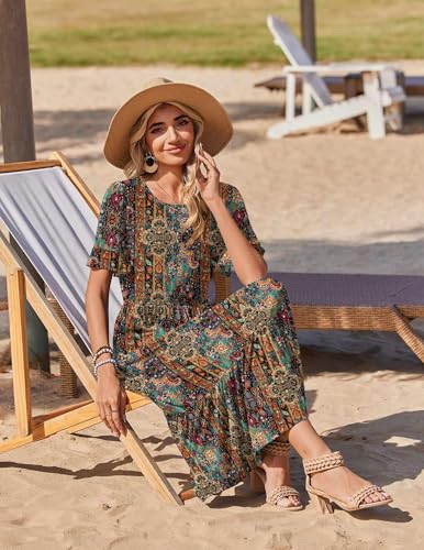 Image of Zeagoo Womens Summer Dresses 2026 Casual Midi Dress Flowy Sundress Ruffle Short Sleeve Tiered Dresses A Line Boho Dress