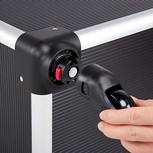 Yaheetech 4 in 1 Aluminum Rolling Makeup Train Case Cosmetic Trolley Professional Artist Train Case Organizer Box Makeup Travel Case, with 4 Detachable Removable Wheels, Black