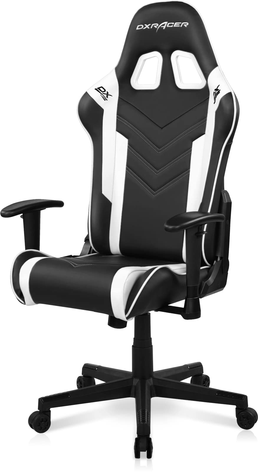 P Series Gaming Chair, Premium PVC Leather Racing Style Office Computer Seat Recliner with Ergonomic Headrest and Lumbar Support, Standard, Black and White (New)