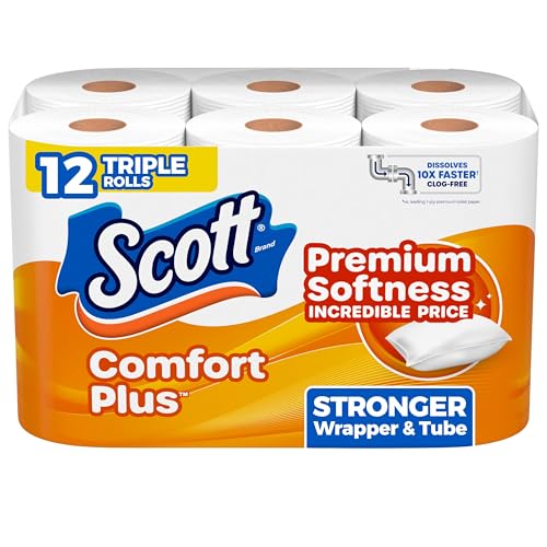 Scott ComfortPlus Toilet Paper, Durable Shipping Pack, 12 Triple Rolls, 231 Sheets per Roll, 1-Ply...