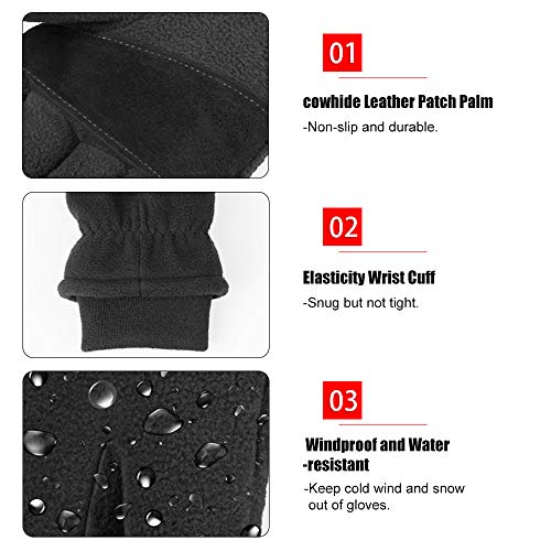 Ozero Thermal Gloves Winter Snow Cold Proof Work Glove Warm Polar Fleece Insulated Artificial Lamb Wool For Women And Men Medium Black #TOP3