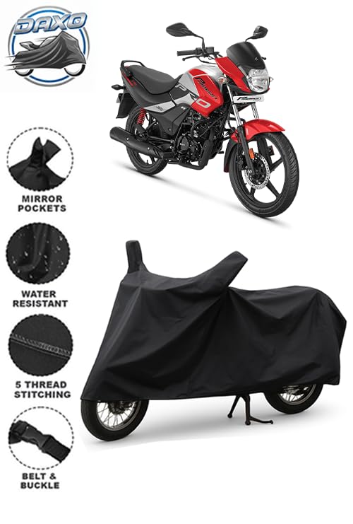 Image of DAXO Waterproof Bike Cover for Hero Passion Pro | All Weather Protection from Rain, Dust, UV Rays & Scratches with Mirror Pockets & Buckle Belt | Passion Pro Bike Cover