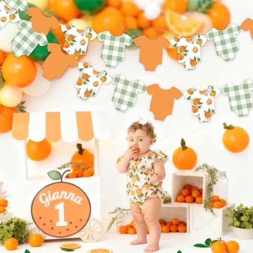 Image of Whaline Orange Theme Bodysuit Banner Hanging Garland Green Plaid Little Cutie Citrus Fruit Hanging Banner DIY Required for Baby Shower Gender Reveal Birthday Party Home Wall Window Decor