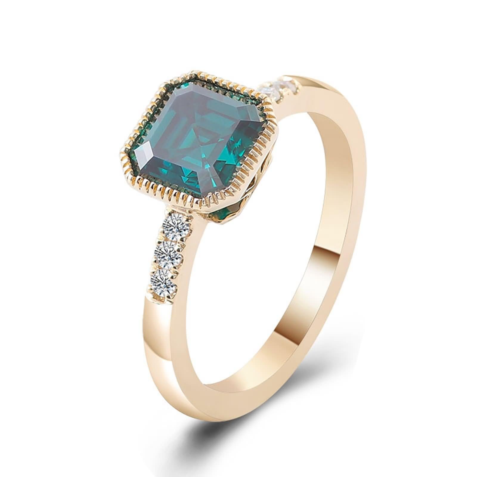 Anillos para mujer dedo medio, anillo de boda cuadrado con verde esmeralda fabricada en laboratorio