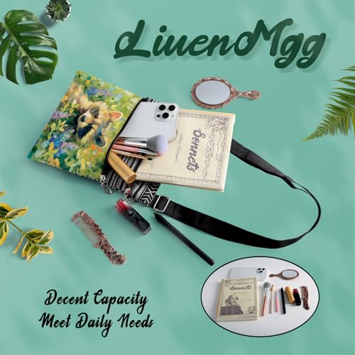 Floral Raccoon Messenger Bag Small Ethnic Pattern Printed Adjustable Strap Crossbody Zipper Bag Floral Raccoon Phone Bag Wallet Cute Shoulder Handbag for Women Friends -1 7