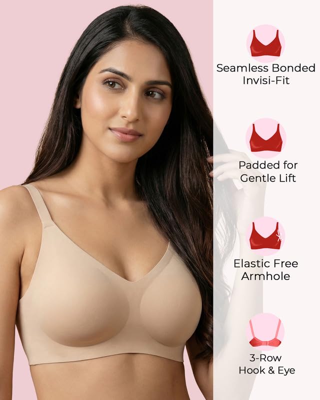 Image of Women's Cotton Padded Full Coverage Bonded Bra | Seamless T-Shirt Bra | Wire-Free | Breathable Cotton Fabric | Elastic-Free Bottom Band & Armholes | No Marks, No Digging | Pack of 1