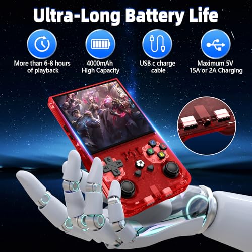Image of R36MAX Retro Handheld Game Console, 4.0 Inch IPS Screen, 64GB Memory, Portable Arcade Video Gaming Console Gift for Adults, Maple Leaf red