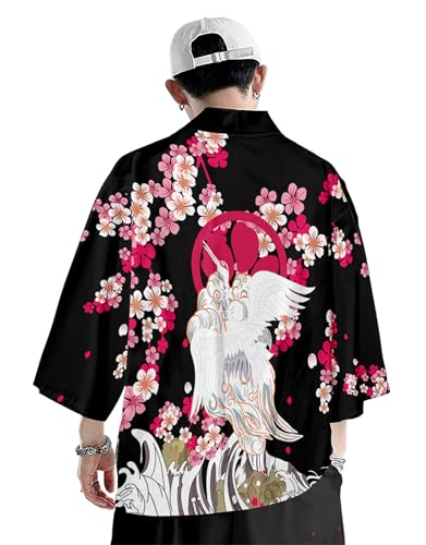 Image of DOVWOER Women's and Men Cardigan Jackets Japanese Kimono Casual Open Front Lightweight Coat