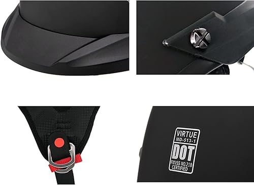 Miniatura 7 de Senhill Casco de motocicleta vintage con cara abierta, aprobado por DOT, medio casco retro con protector solar desplegable para bicicleta, crucero,