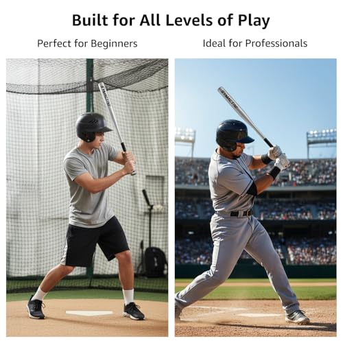Image of Amazon Brand - Symactive 34 inch Aluminum Professional Baseball Bat | Balanced Design for Powerful Swings | PU Grip for Comfort & Stability | for Beginners & Advanced Players | Practice & Competitive Use | Silver