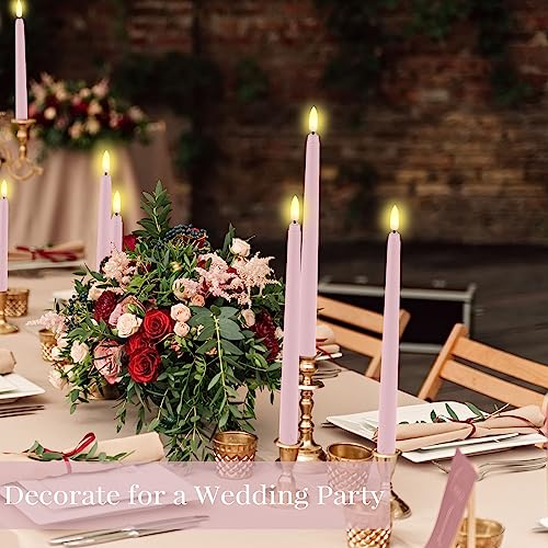 Image of Handepo 48 Pack Flameless Taper Candles Realistic with Yellow Flickering Candlelights Plastic 11 Inch Last Long Battery Operated Window Candlestick for Halloween Christmas(Pink)