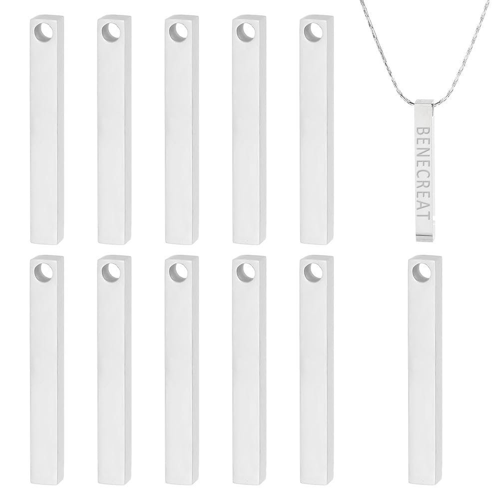 BENECREAT 12Pcs Stainless Steel Engraving Bar, Rectangle Stamping Blanks Bar Metal Engraving Blank for for Necklace Bracelet Making and ID Name Tags, 39.5x5x5mm