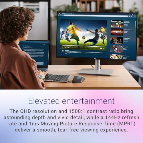 Image of Dell 27 inch QHD Business Monitor, 144Hz 1ms IPS Display, Built-in Dual 3W Speakers, AMD FreeSync, 99% sRGB, HDMI & DisplayPort, Fully Adjustable Stand (Height, Tilt, Swivel, Pivot), Ash White