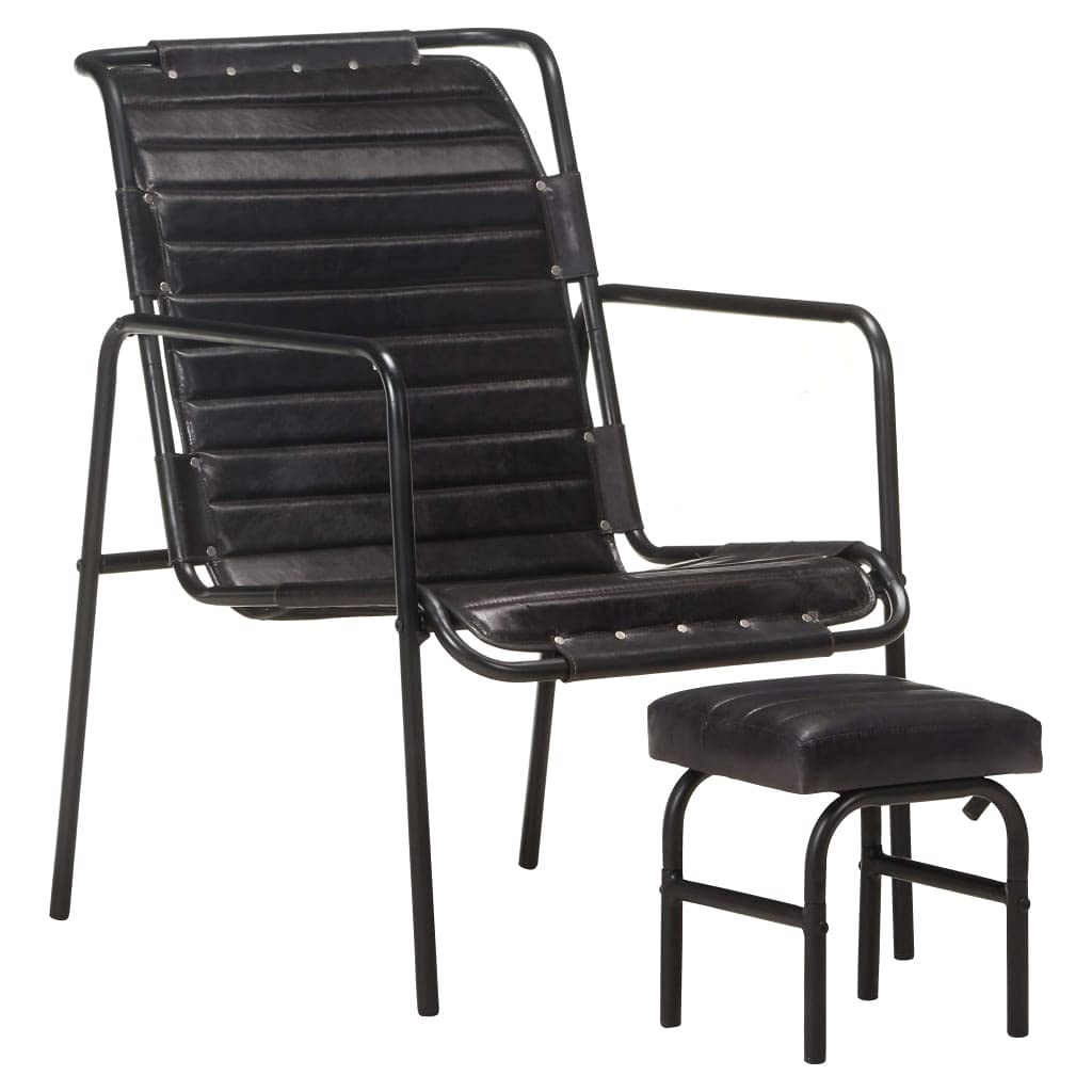 Woonisher Fauteuil de Relaxation avec Repose-Pied Noir Cuir véritable mobilier de Jardin extérieur
