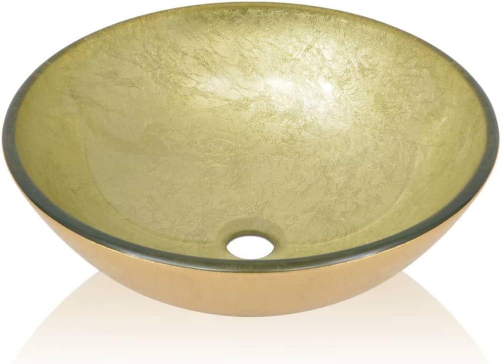 Vessel sink，Bathroom sink，Sink bowls for bathroom vanity，Bowl sink，Basin Tempered Glass 16.5" Gold,for bathrooms