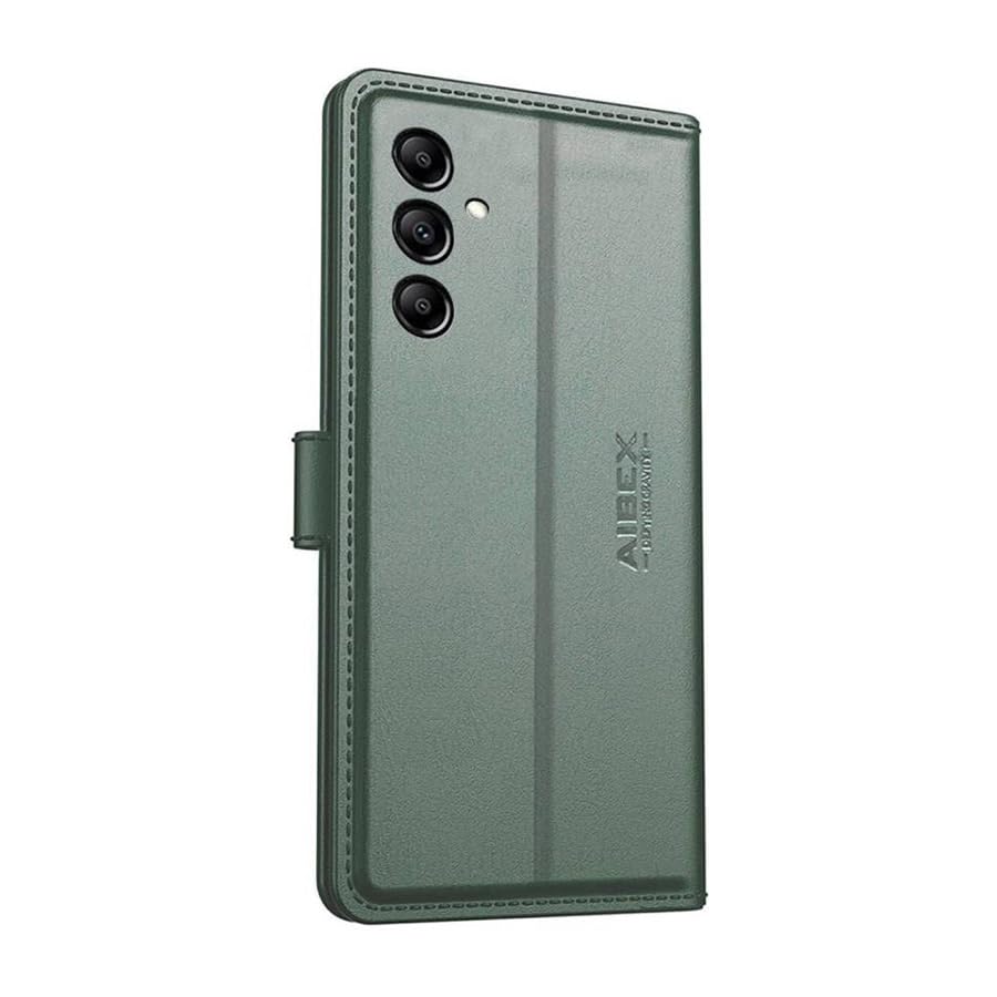 Image of AIBEX Compatible for Oppo K12x 5G / Oppo A3 Pro 5G Flip Cover Leather Finish with Magnatic Closure | Inside TPU with Card Pockets | Wallet Stand | Complete Protection Flip Case -Green
