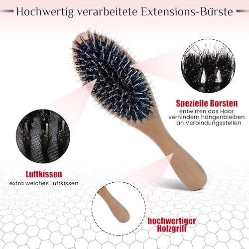 Foto von hair2heart Extensions Bürste aus Holz, 22.5cm | Sanfte Pflege und Entwirrung für langanhaltende Schönheit | Haarbürste für Extensions und natürliche Haare