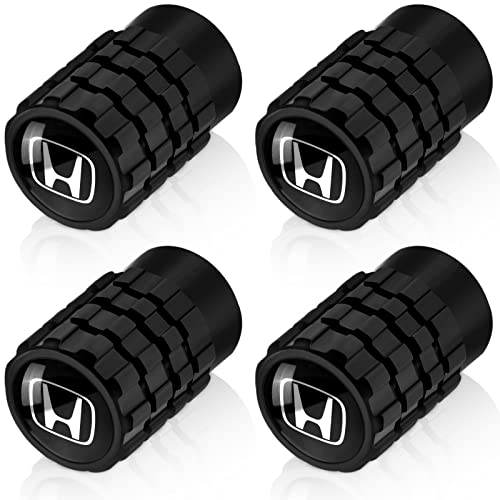 4 Pcs Black Car Tire Stem Valve Caps Dust Cover Wheel Air Cover Exterior Accessory Tyre Valve Stem Cap Metal Accessories for Honda Civic CR-V CRV Accord Pilot LX EX EX-L Touring