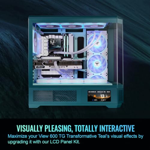 Image of Thermaltake View 600 TG; Full Tower; 420mm Radiator Support; 480mm GPU Clearance; Hidden Connector Support; Rotatable PCIe Slots; 220mm PSU Clearance; Transformative Teal; CA-11H-00FTWN-00