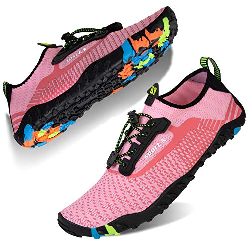WateLves Water Shoes Mens Womens Beach Swim Shoes Quick-Dry Aqua Socks Pool Shoes for Surf Yoga Water Aerobics (Dot Pink, 36)