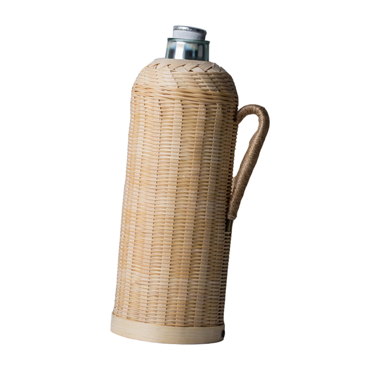 Ciieeo Botella Térmica de Bambú Tejida a Mano, 2l, Vidrio | Estilo Retro, Acabado Fino y Práctico, Uso en Casa u Oficina, Ideal para Aficionados al Té