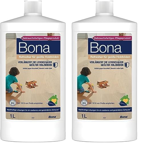 Bona Refresher für geölte Holzböden, Parkett Pflegeöl 1 L, Parkettpflege, Parkett Öl, Parkett Pflegeöl, Parkettpflege für geölte Böden (Packung mit 2)