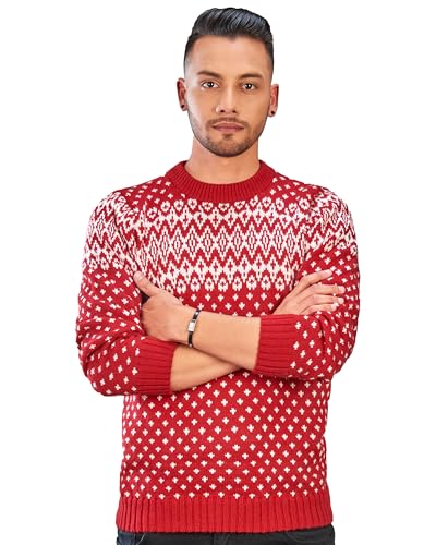 Men’s Red Norwegian-Style Alpaca Wool Sweater Mantaro - Christmas Season -Crewneck Pullover