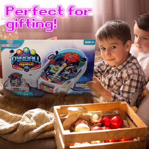 Image of Wembley Pinball Game for Kids 3 4 5 6 7 Years Old for 2-4 Players Mini Pin Ball Arcade Machine Toy Tabletop Indoor Game Easy to Assemble Birthday Gift for Boys Girls - Space Themed