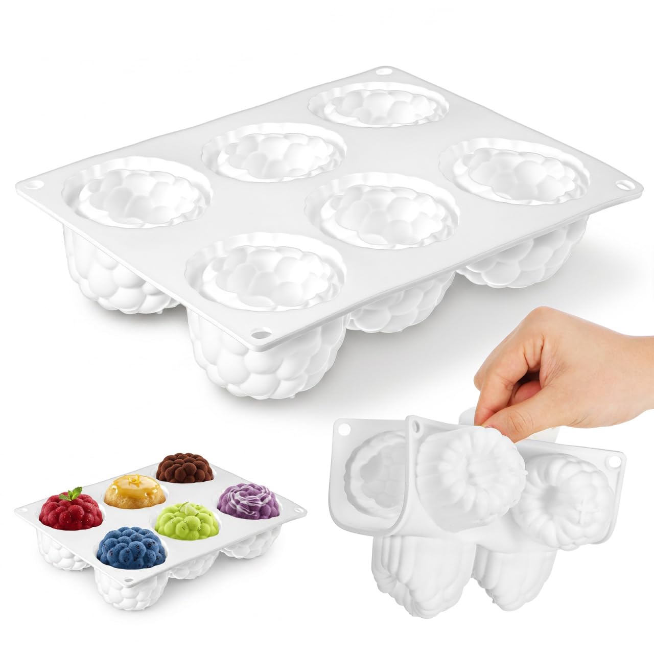 Abaodam Raspberry Silicone Fondant Mould 6-Cavity Large Fruit Mould for Chocolate Treats and DIY Dessert Baking for Parties and Holidays