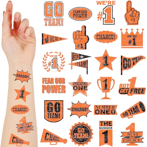 Landhoow Orange Black 240 Pcs School Spirit Tattoos Football Spirit Item