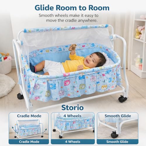 Image of Storio Cozy Euro Cradle for New Born Baby | Baby Jhula, Palna & Swing Cradle for 0 to 3 Years | Thottil /Uyyala for Newborn | Swing Jhula for 0-2 Years Kids - Blue