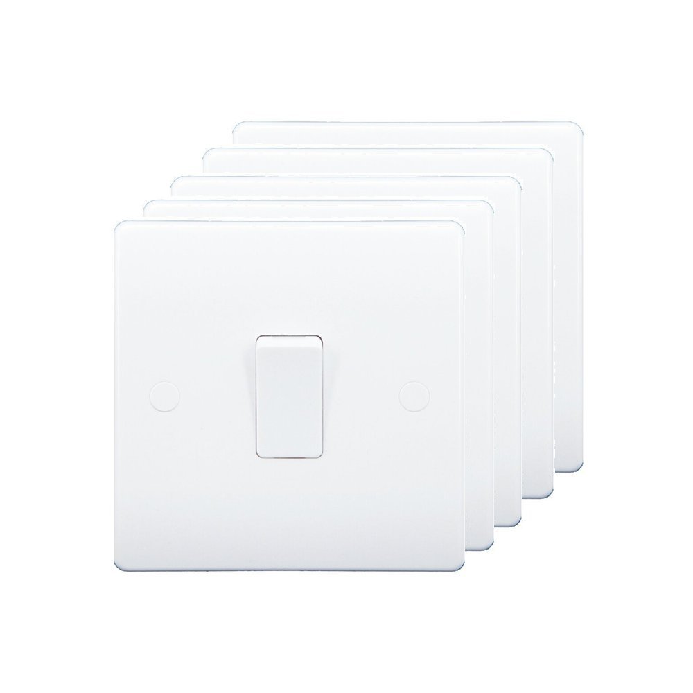 VN011 Pack of 5 BS Certified 10A 1 Gang 2 Way Light Switch with Screw Covers Tested by Intertek- Highest Safety Standards. Top-end Product. White
