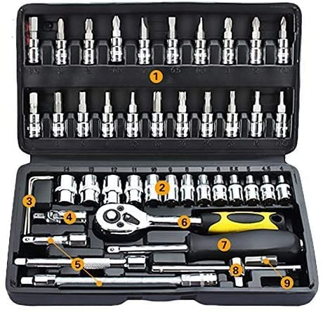 Set Chiavi a Cricchetto Chiavi a Bussola Chiavi a Tubo Cassetta degli Attrezzi Set di Riparazione per Auto e Moto Attrezzo Manuale Servizio a Domicilio Kit Fai da Te Chiave a brugola 1108