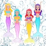 Lnngub 4 Pieces Mermaid Dive Toys, Mermaid Bath Toys Dive Mermaids Underwater Diving Pool Toys Swimming Pool Games Colorful Bath Toys for Toddlers Kids Girls Children Gifts